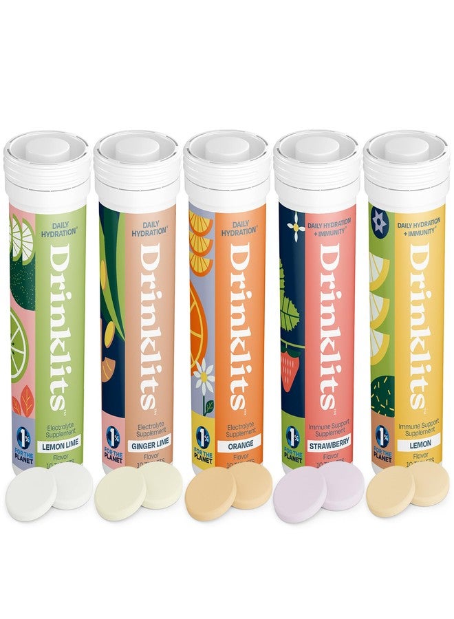 Drinklits Daily Hydration + Immune Support (5) Flavor Combo Pack | Tasty Fruit Flavors - 0g Sugar - Daily Use | 5 Tubes/50 Servings (10 Tablets Per Tube) - Image 1